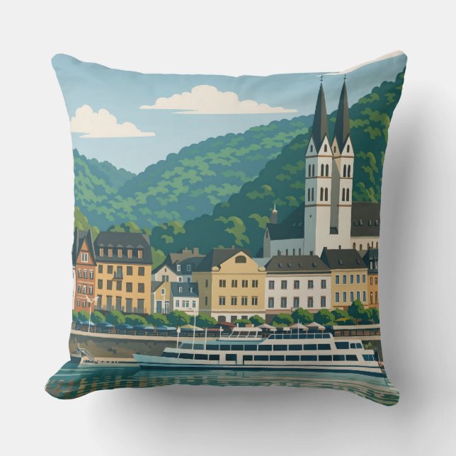 Boppard Deutschland Landschaft Reise Kunst Vintage Kissen (Vorderseite)