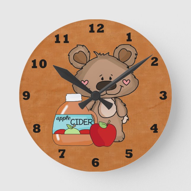 Boppy Bear Apple Cider Clock Runde Wanduhr (Vorderseite)