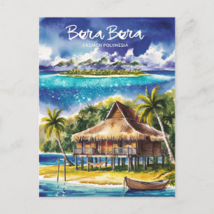 Bora Bora Französisch-Polynesien Aquarellmalerei Postkarte