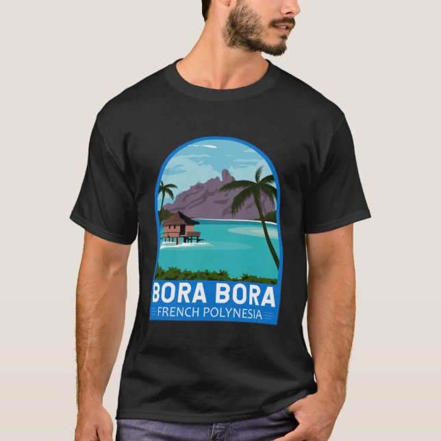 Bora Bora French Polynesia Travel Retro Emblem Vin T-Shirt (Vorderseite)