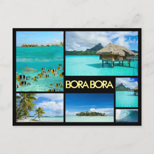 Bora Bora, mehrfache Bildcollage, schwarze Postkar Postkarte