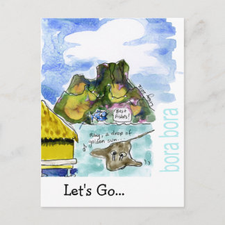 Bora Bora Niedlich Cartoon Wasserfarbe Postkarte