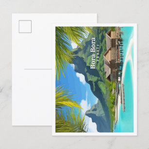 Bora Bora Tahiti Vintage Kunstreise Illustration Postkarte
