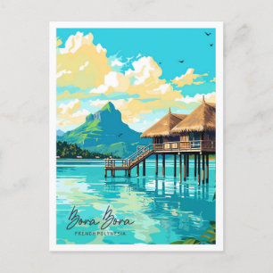 Bora Bora Vintage-Kunstwerk Reiseillustration Postkarte