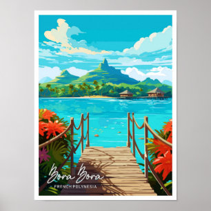 Bora Bora Vintage-Reiseillustration Poster