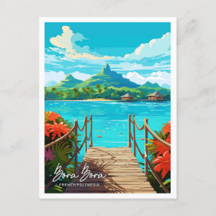 Bora Bora Vintage-Reiseillustration Postkarte