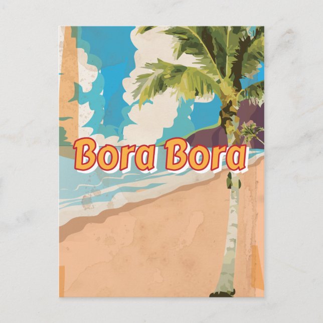 Bora Bora Vintage Reiseposter Postkarte (Vorderseite)