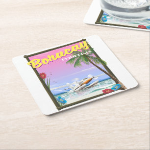 Boracay Philippinen Strand Reiseplakat Rechteckiger Pappuntersetzer