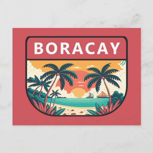 Boracay Philippines Retro Emblem Postkarte (Vorderseite)