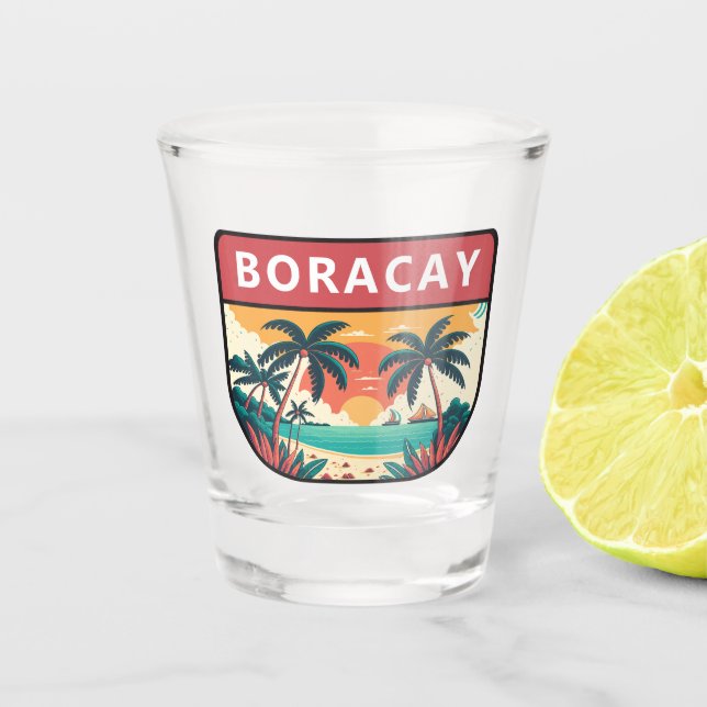 Boracay Philippines Retro Emblem Schnapsglas (Vorderseite)