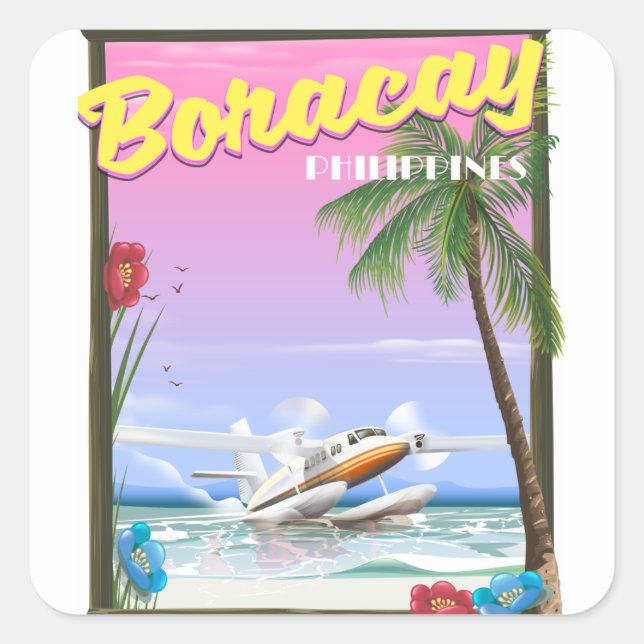 Boracay Philippines Strandposter Quadratischer Aufkleber (Vorderseite)