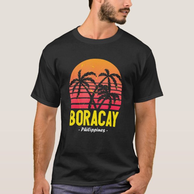 Boracay Philippines Sunset Palm Trees White Beach T-Shirt (Vorderseite)