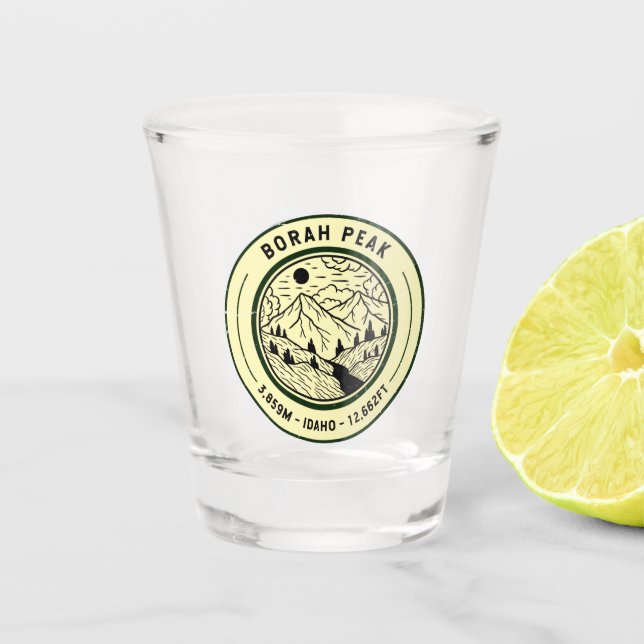 Borah Peak Idaho Hiking Skiing Travel Schnapsglas (Vorderseite)