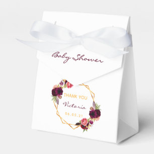 Bordeaux-Babydusche mit weißen Blume Geschenkschachtel