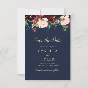 Bordeaux Blumenhochzeit speichern Sie die Dattelka Save The Date