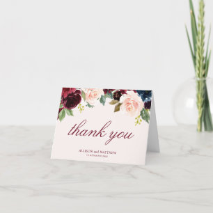 Bordeaux blüten Hochzeit danke Karte