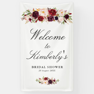 Bordeaux-Blütengrün Brautparty Begrüßungszeichen Banner