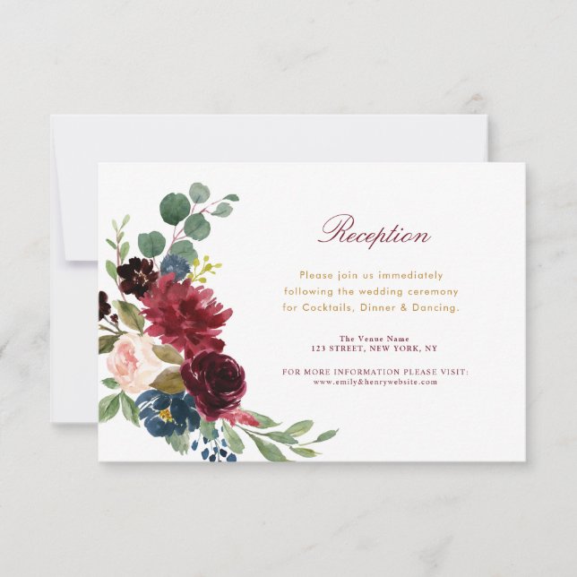 Bordeaux-Blütenhochzeitkarte RSVP Karte (Vorderseite)
