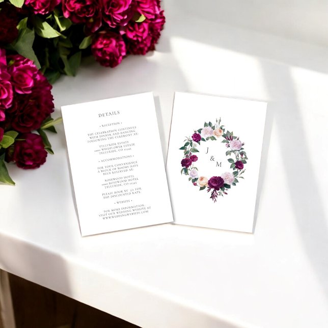 Bordeaux-Bordeaux (burgundy floral wedding invitation , the knot , details card )