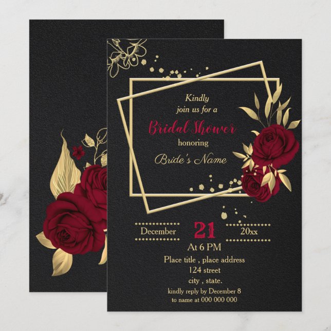 Bordeaux-Brautparty Einladung (Vorne/Hinten)