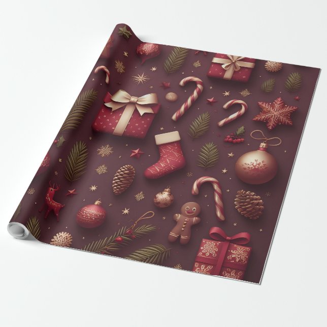 Bordeaux Burgundy Weihnachten Geschenkpapier (Ungerollt)
