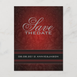 Bordeaux-Damast-Hochzeit Save the Date Ankündigungspostkarte