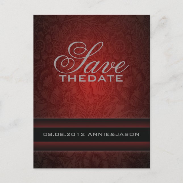 Bordeaux-Damast-Hochzeit Save the Date Ankündigungspostkarte (Vorderseite)