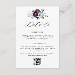 Bordeaux Dusty Blue Blumenzettel Begleitkarte