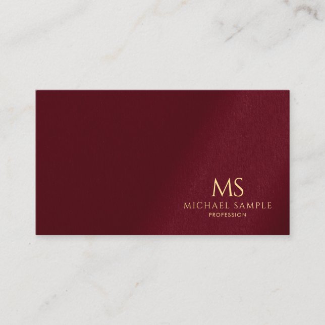 Bordeaux Elegant Gold Text Monogram Professional Visitenkarte (Vorderseite)