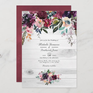 Bordeaux Floral Garden QR Code UAWG Wedding Invita Einladung
