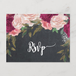Bordeaux florals Hochzeit rsvp Postkarte
