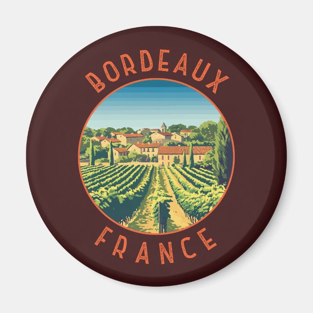 Bordeaux France Retro Distressed Circle Magnet (Vorne)