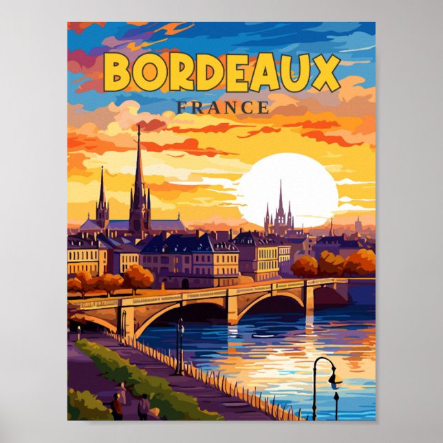Bordeaux France Vintage Illustration Poster (Vorne)