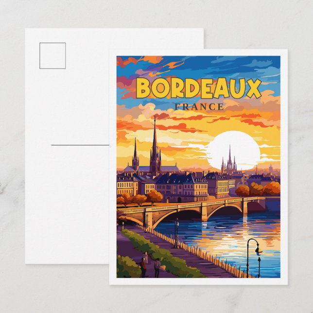 Bordeaux France Vintage Illustration Postkarte (Vorne/Hinten)