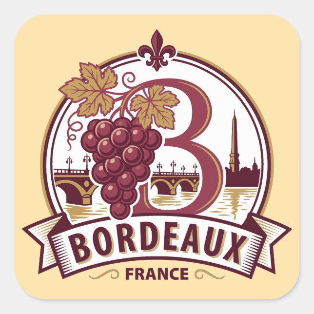 Bordeaux Frankreich Quadratischer Aufkleber (Vorderseite)
