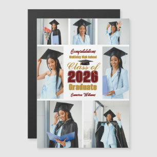 Bordeaux Gold 2026 Foto-Collage Abschluss-Magnet Magnetkarte