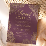 Bordeaux gold floral elegant Sweet sixteen Einladung<br><div class="desc">A modern,  pretty chic and elegant gold floral illustration and bordeaux Sweet sixteen party invitation with gold flowers .</div>