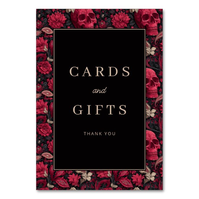 Bordeaux Gothic Paisley Wedding Tischnummer (Vorderseite)