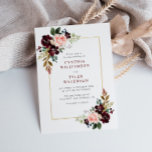 Bordeaux-Hochzeit Einladung<br><div class="desc">Bordeaux und rot Blume mit goldenem Rahmen und grünem Blattwerk. Sie können den Wortlaut,  die Textgröße,  die Farben und den Schriftart dieser Vorlage ändern.</div>