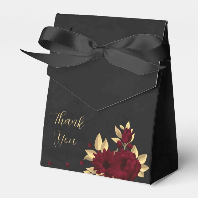 Bordeaux-Hochzeit mit goldenem Gold Geschenkschachtel (Vorderseite)