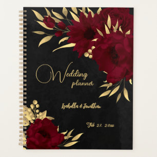 Bordeaux-Hochzeit mit goldenem Gold Planer