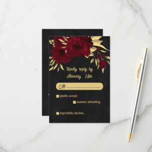 Bordeaux-Hochzeit mit goldenem Gold RSVP Karte