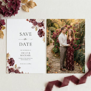 Bordeaux-Hortensie Herbst Save The Date Karte
