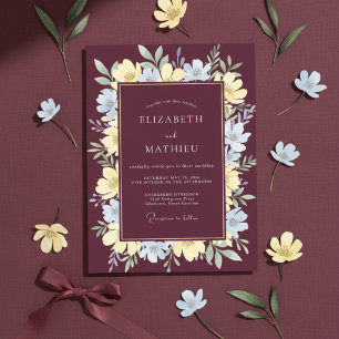 Bordeaux Illustrative Florale Hochzeit Einladung