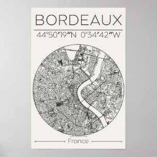 Bordeaux Kohle Stadtplan Poster – Minimal Französi