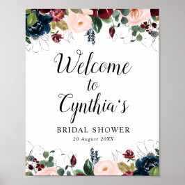 Bordeaux & Marineblau Brautparty Begrüßungszeichen Poster