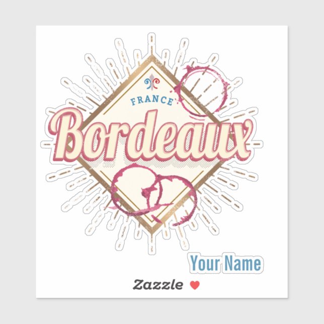 Bordeaux Nouvelle-Aquitaine Frankreich Retro Wein Aufkleber (Blatt)