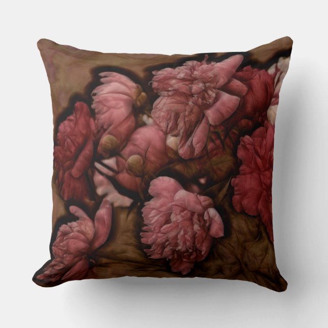 Bordeaux-Pfingstrosen-Blumen-Blumenstrauß Kissen (Vorderseite)