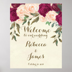 Bordeaux pfirsichfarbenes Begrüßungszeichen Poster