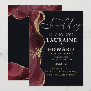 Bordeaux Red Black Wedding Einladungskarte einfach Einladung